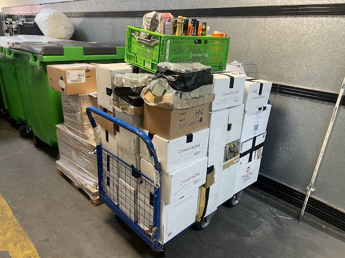 A large trolley of boxed champage